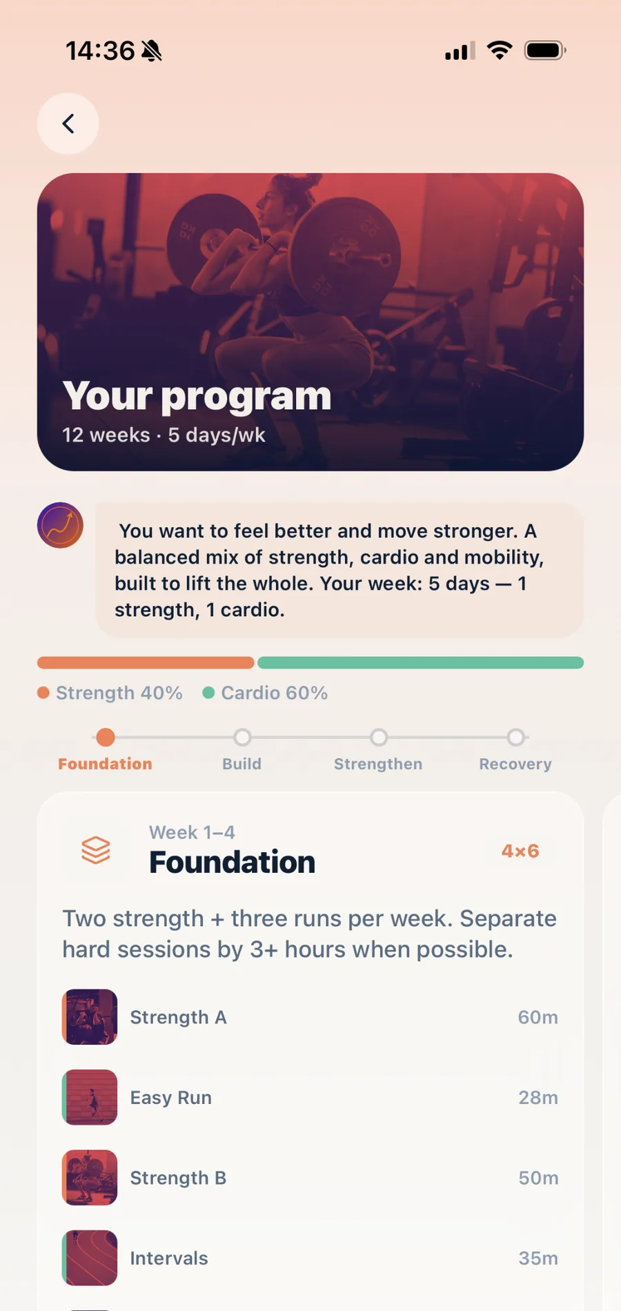 GoMotion app — pick a training program