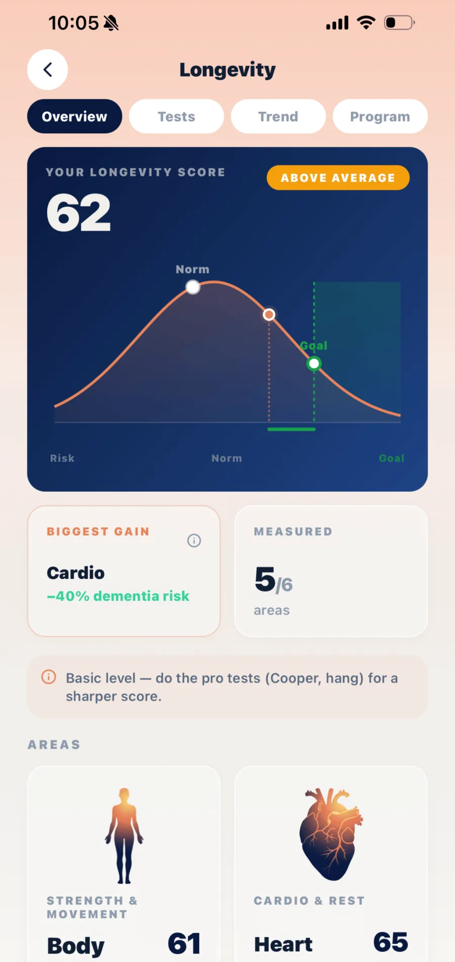 GoMotion app — longevity score from physical tests
