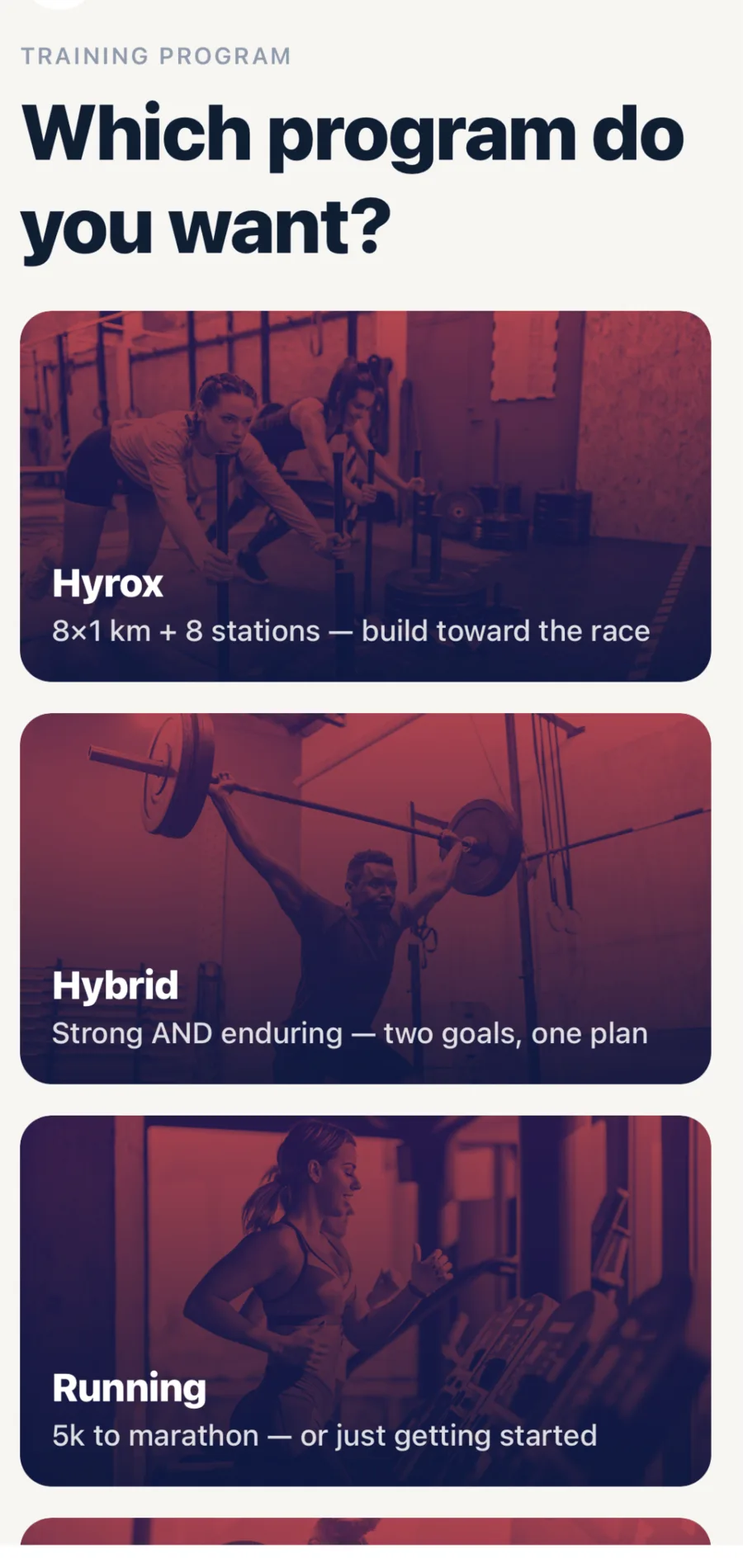 GoMotion app — choose your training program